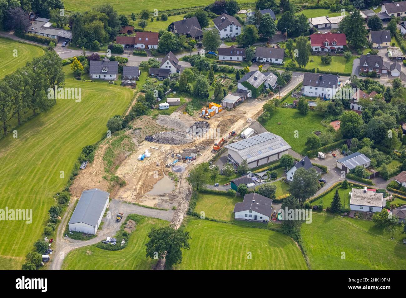 , Aerial photo, construction site in Römershagen, Wenden, Sauerland, North Rhine-Westphalia, Germany, construction work, construction area, building s Stock Photo