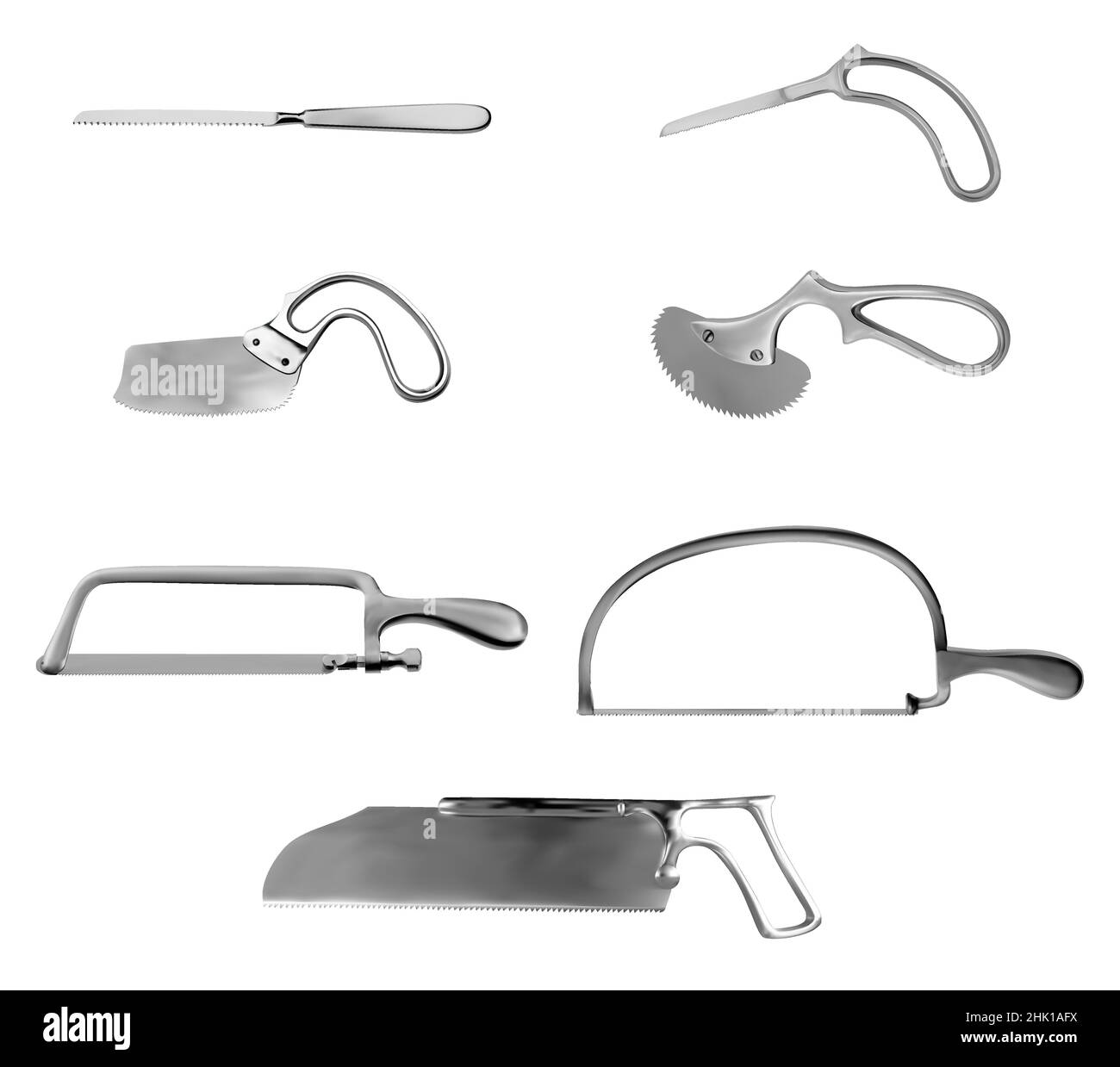 Surgical saws set. Charriere and Satterlee Bone saws, knife saws