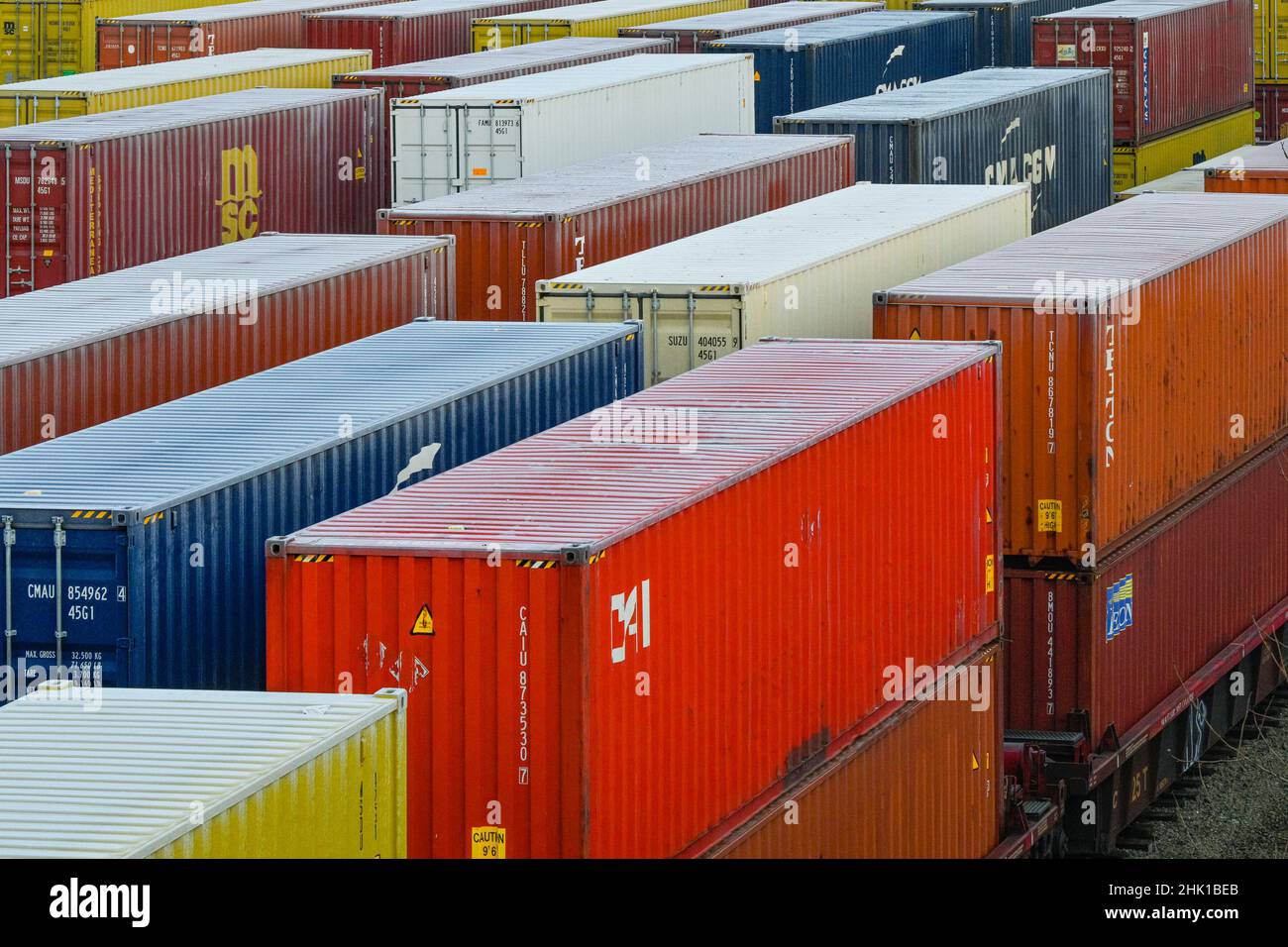 Shipping containers in railway freight yard, Vancouver, British Columbia, Canada Stock Photo Alamy