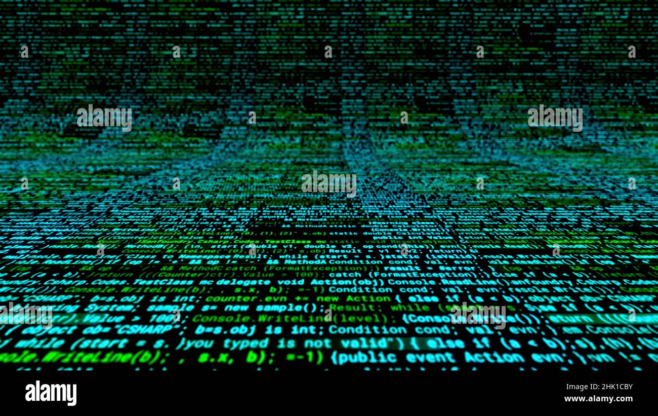 Futuristic computer code programming curving screen with colorful lines ...