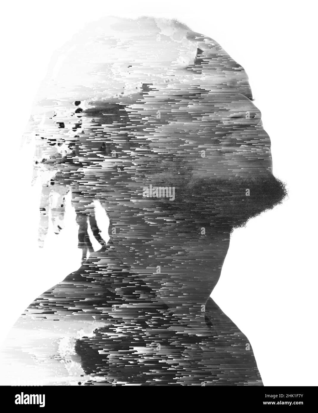 A double exposure portrait of a man combined with digital art Stock ...