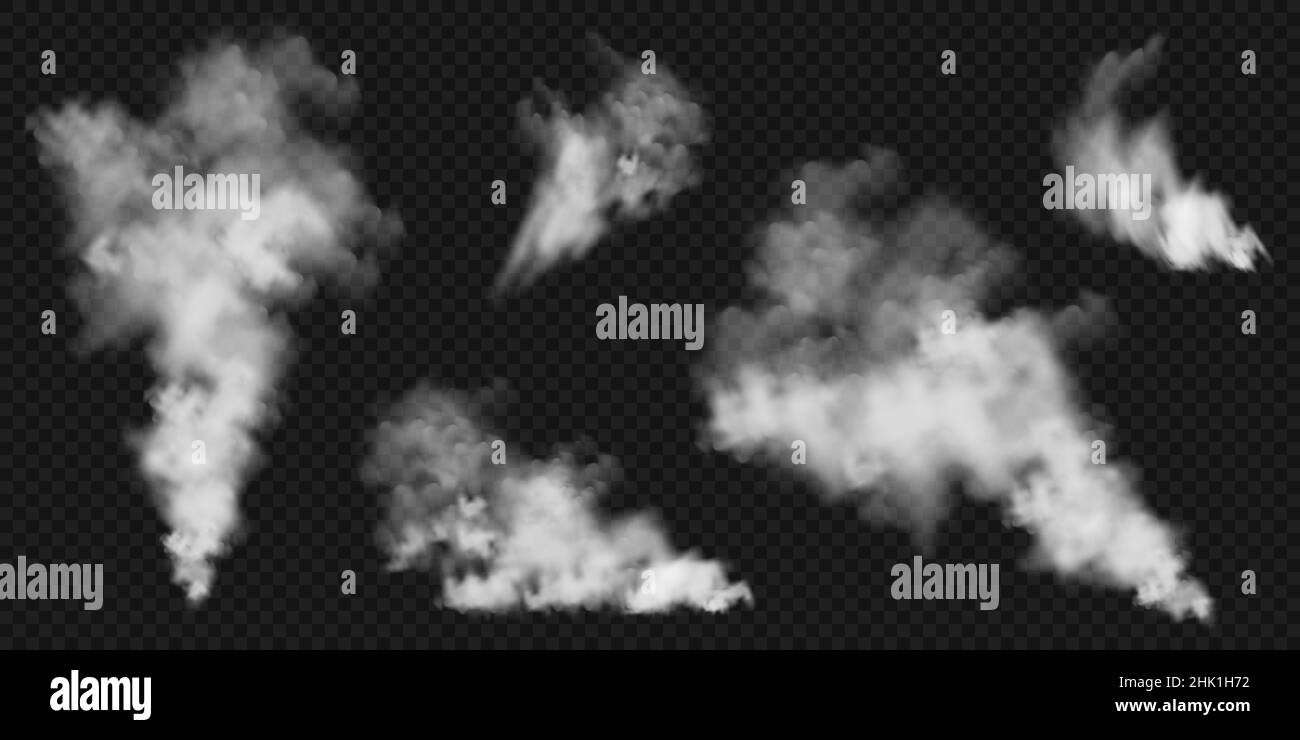 Realistic smoke clouds. Stream of smoke from burning objects