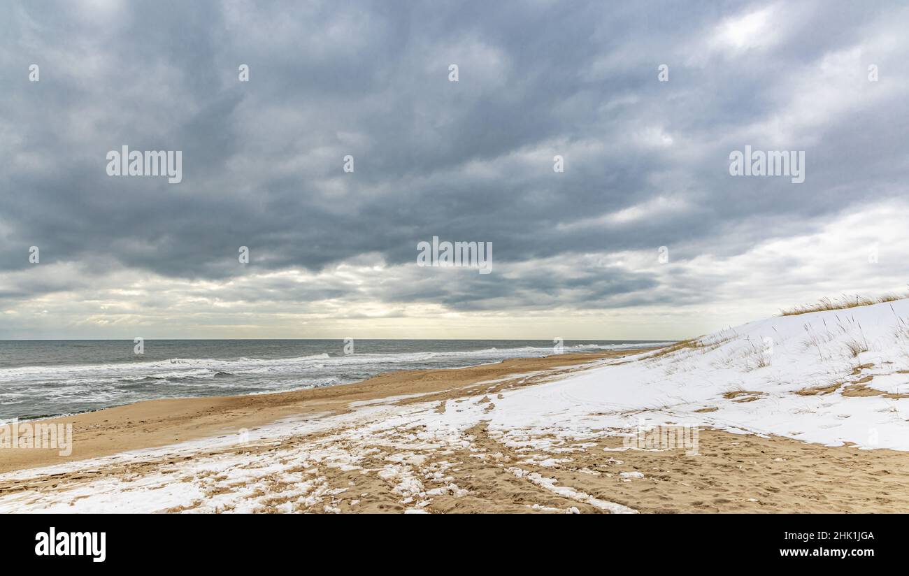 Winter landscape at Egypt Beach, East Hampton Stock Photo
