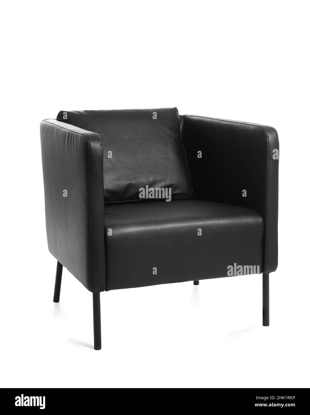 Black leather armchair on white background Stock Photo - Alamy