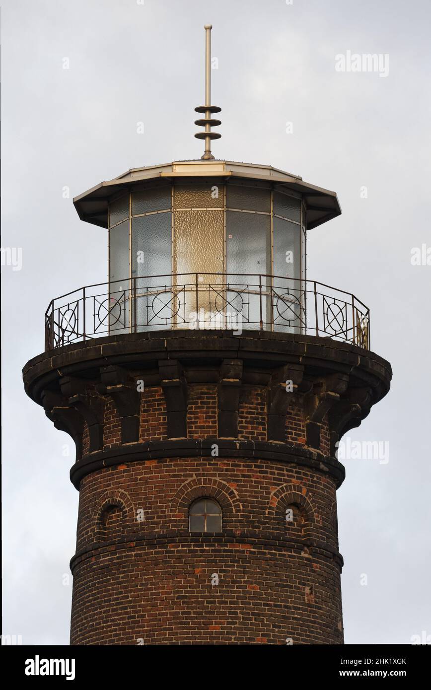 top of the historic helios lighthouse with the polygonal glass tower Stock Photo
