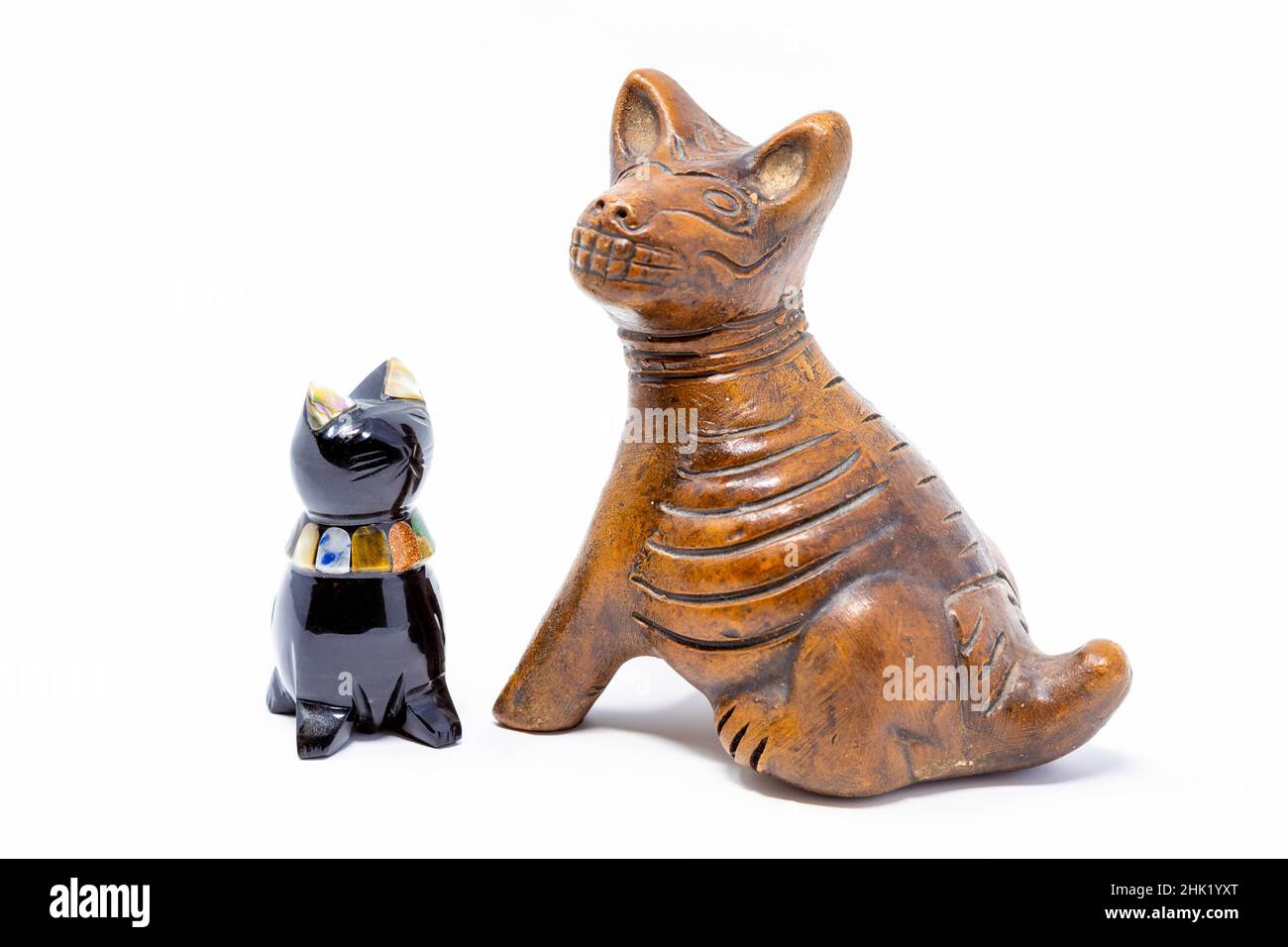 Traditional mexican handcrafted cat and dog statues isolated Stock