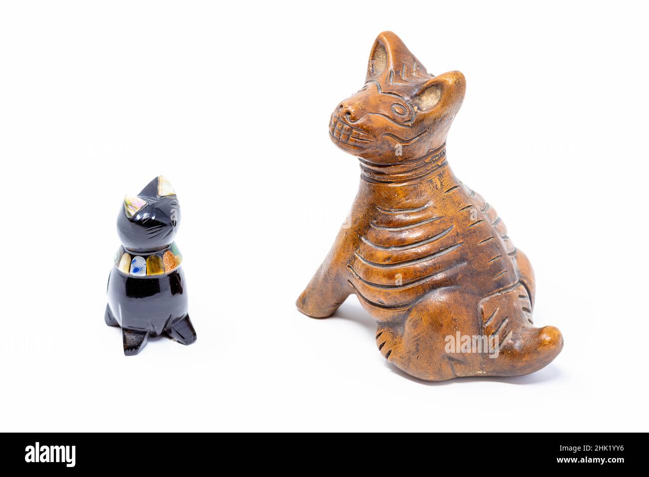 Traditional mexican handcrafted cat and dog statues isolated Stock