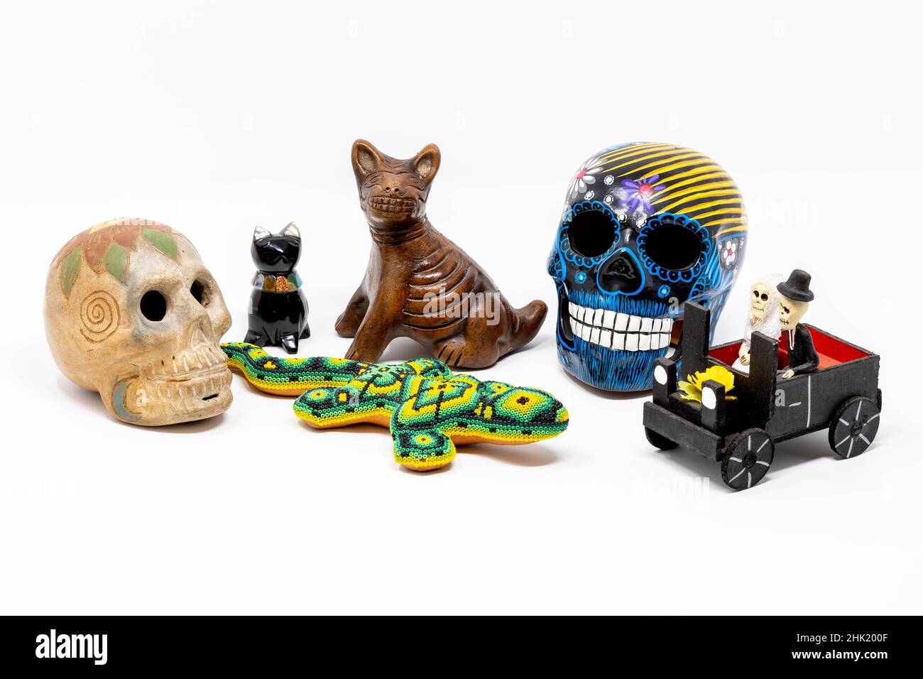 Traditional mexican folklore statues for Day of the Dead celebration isolated Stock Photo