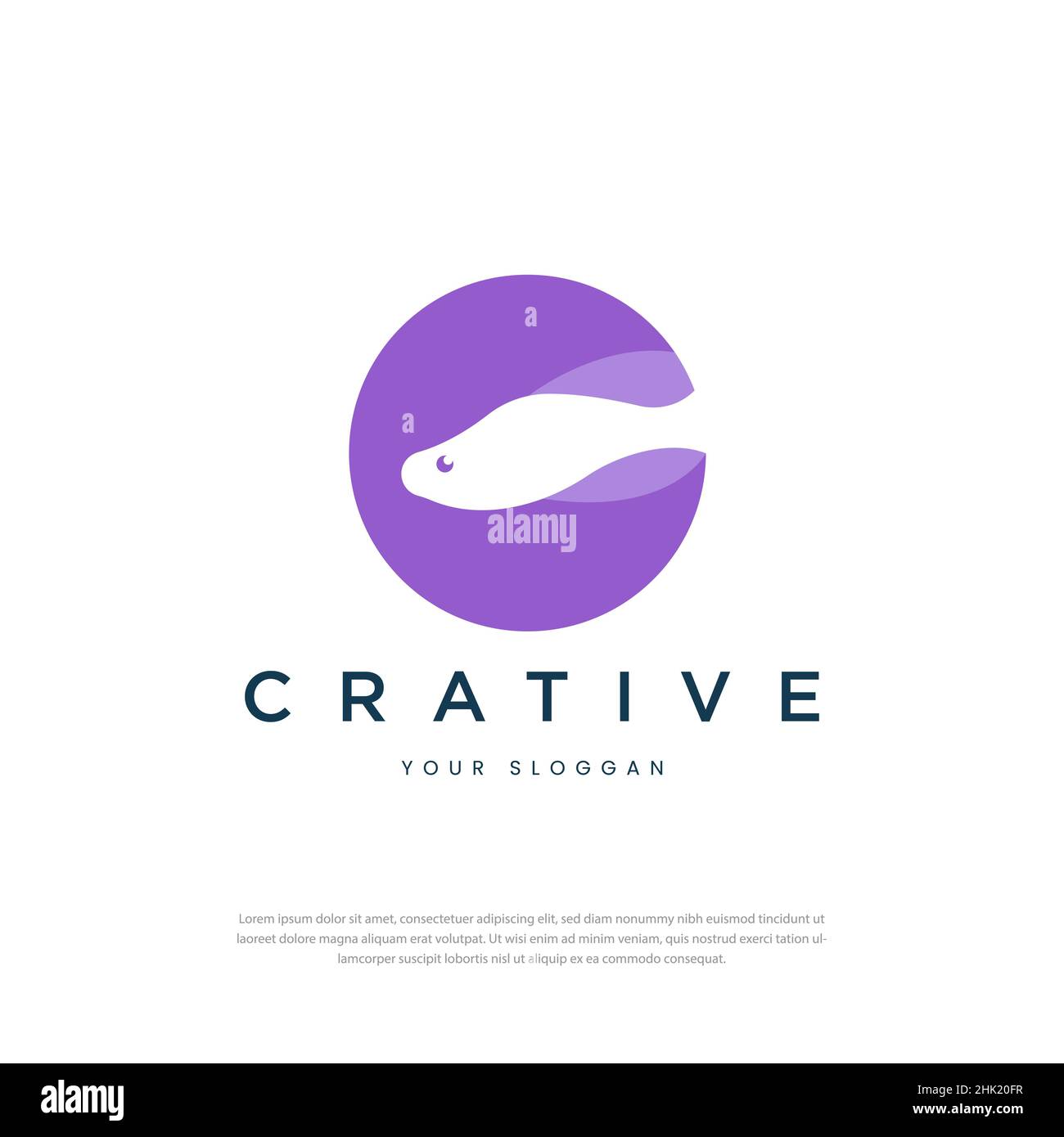 Abstract vector logo fish circle.C-Shaped Silhouette Bright purple color.Emblem or Logo template Stock Vector