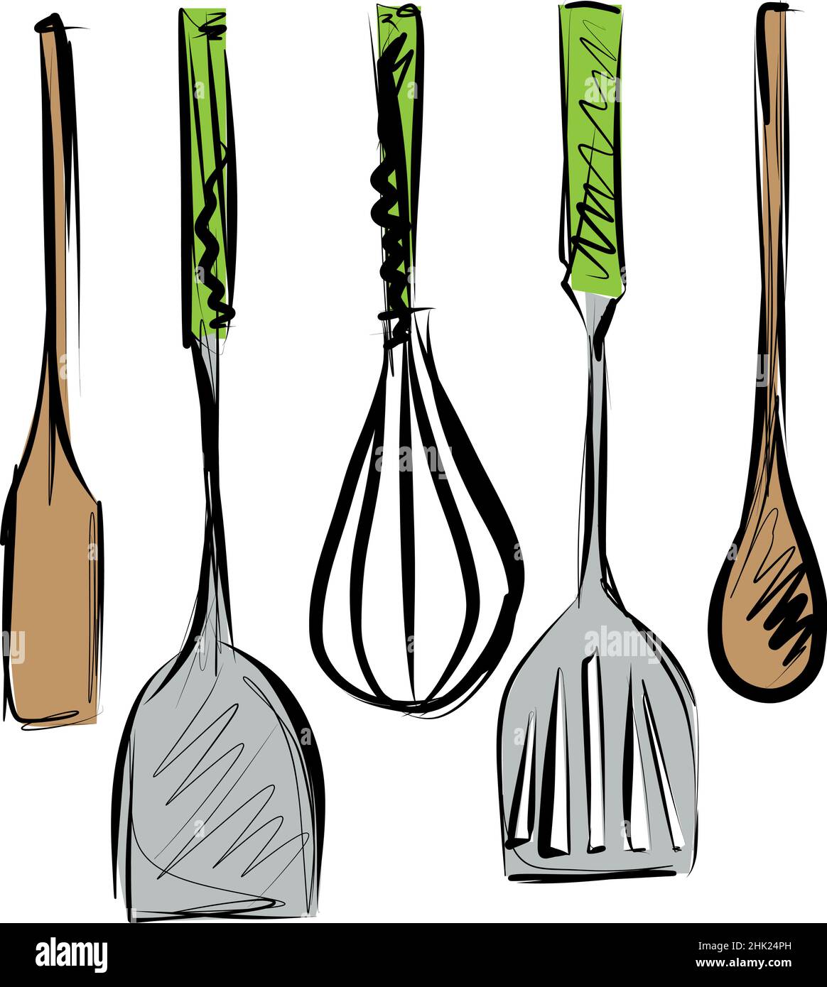 https://c8.alamy.com/comp/2HK24PH/sketch-of-kitchen-tools-and-cooking-utensils-icon-spatula-whisk-and-skimmer-vector-illustration-2HK24PH.jpg