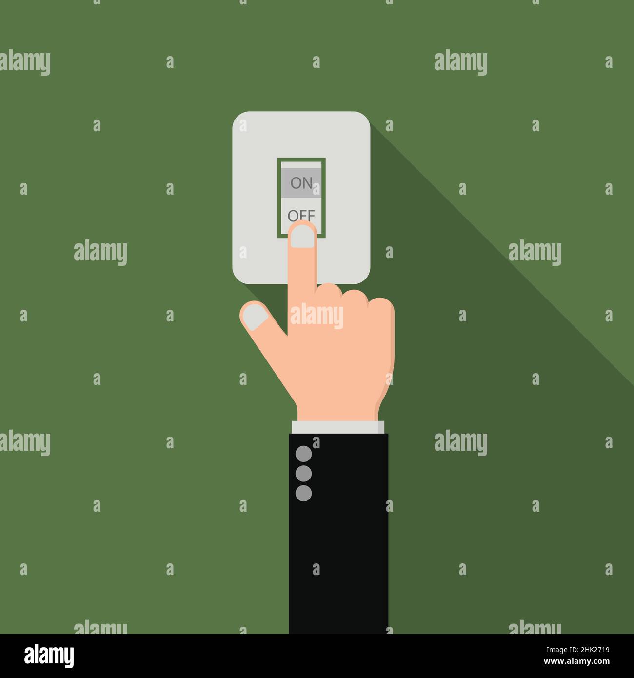 hand of businessman turn switch on, switch off save energy concept vector illustration Stock