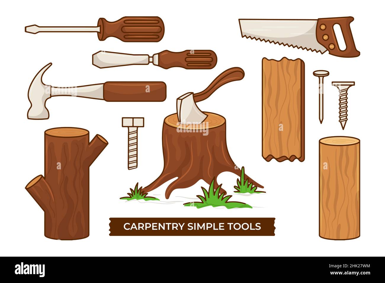 Carpentry simple tools element collection Stock Vector