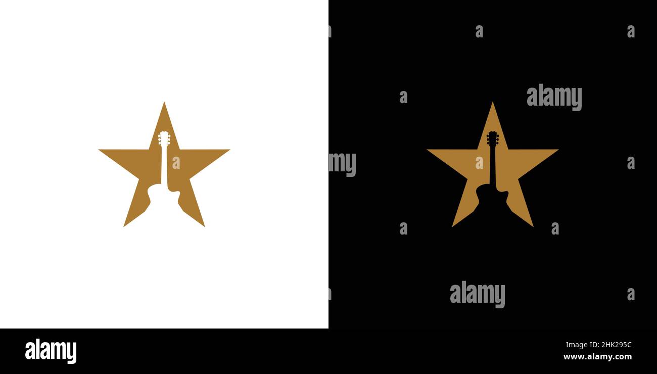 Modern and elegant guitar star logo design Stock Vector