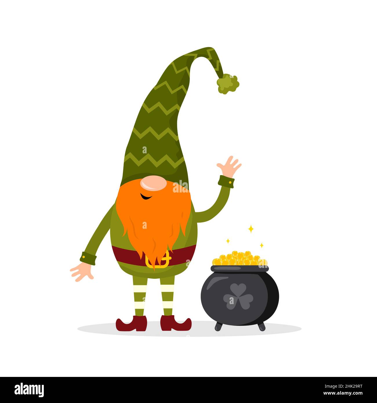 St. Patrick day gnome. Cute leprechaun with pot of gold. Vector ...