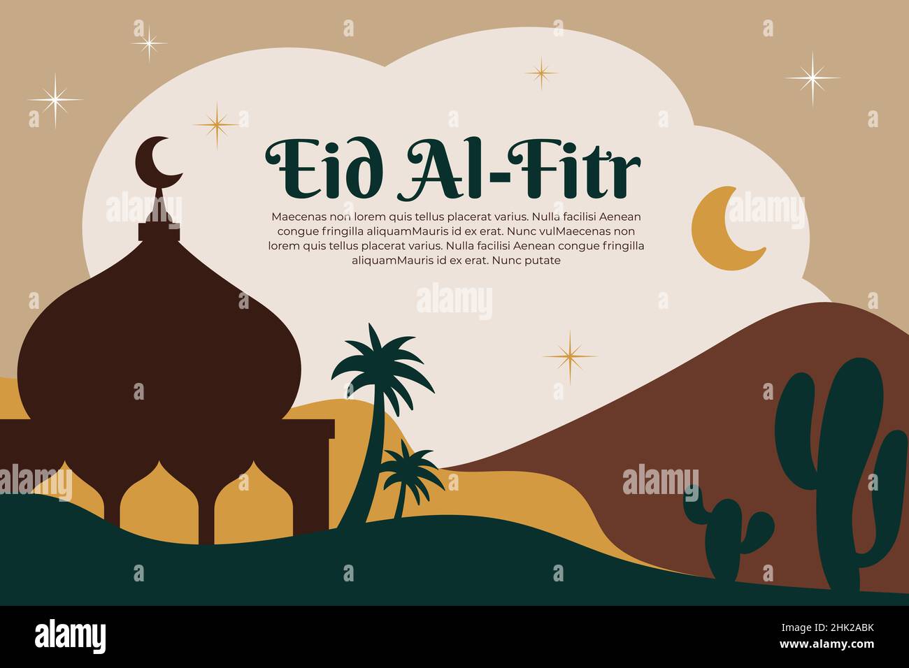 Eid al-fitr or eid mubarak greeting card with Earth tone abstract ...
