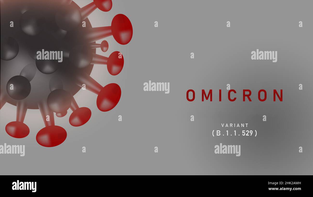 Omicron on a gray background. Omicron-strain SARS-CoV-2 Stock Photo