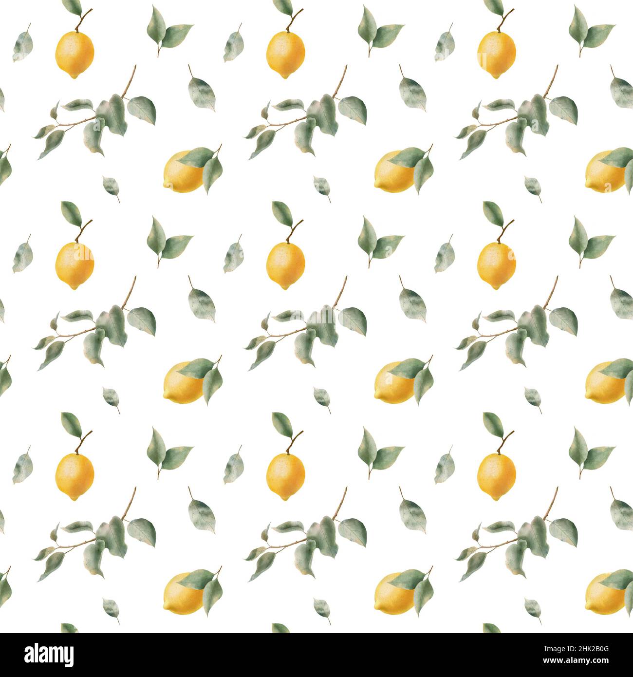 Lemon seamless pattern. Leaves, branches and fruits of lemon. The ...
