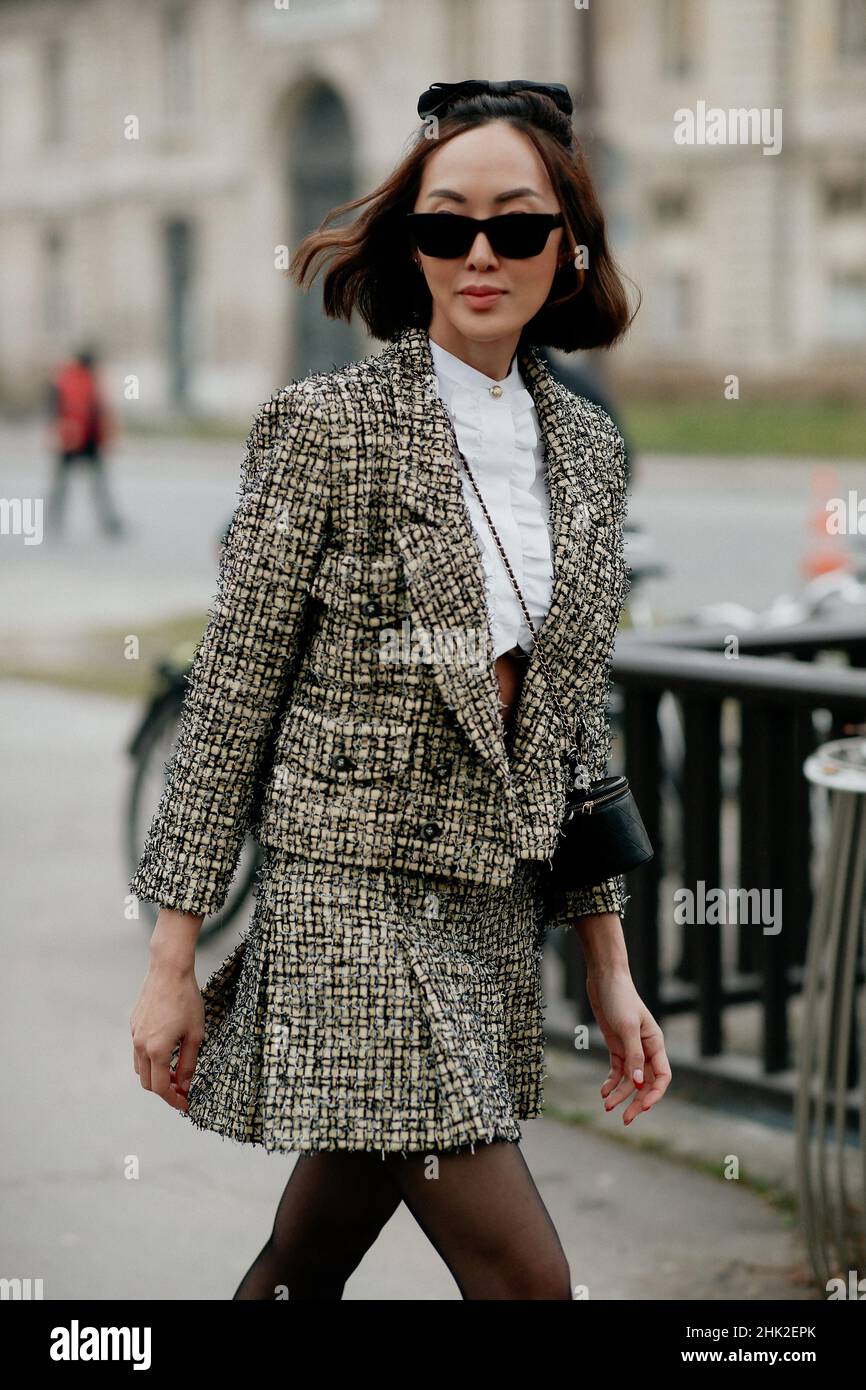 Street style, Chriselle Lim arriving at Chanel Spring Summer 2022 Haute