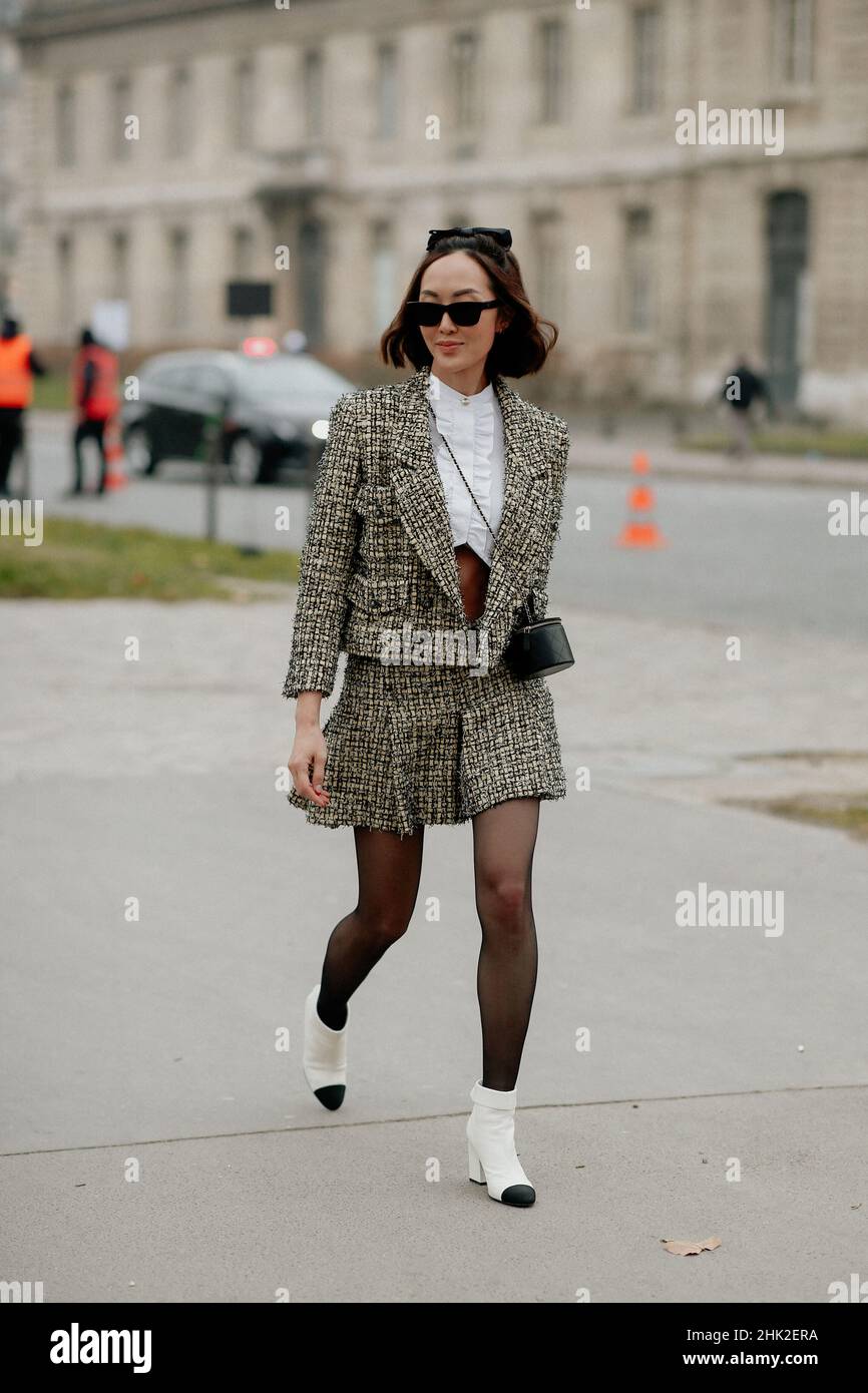Street style, Chriselle Lim arriving at Chanel Spring Summer 2022