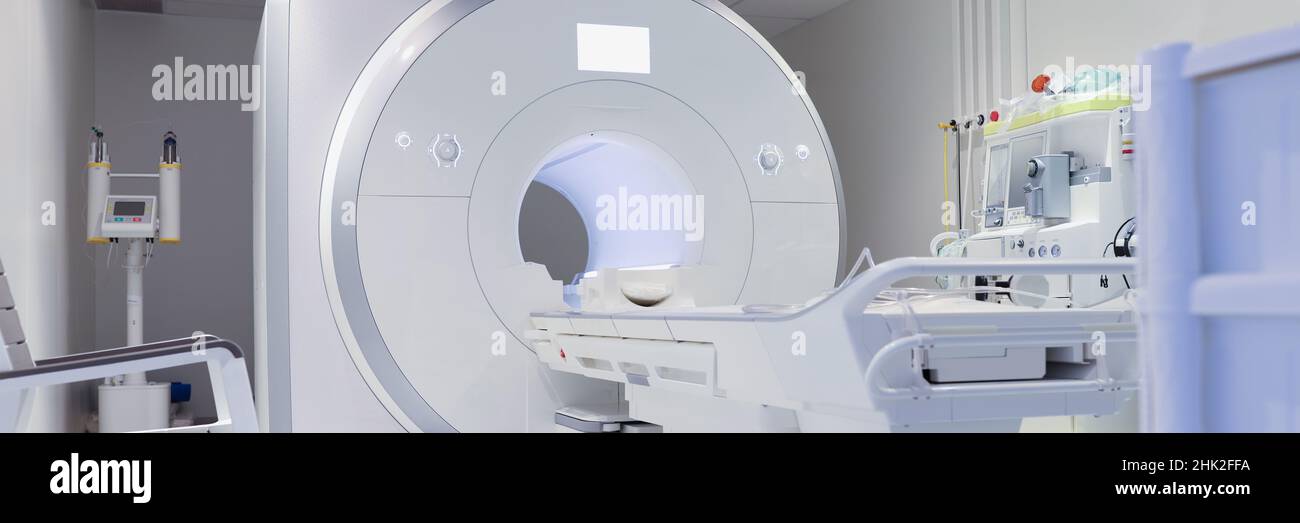 Nuclear magnetic resonance imaging laboratory with high technology contemporary equipment Stock Photo