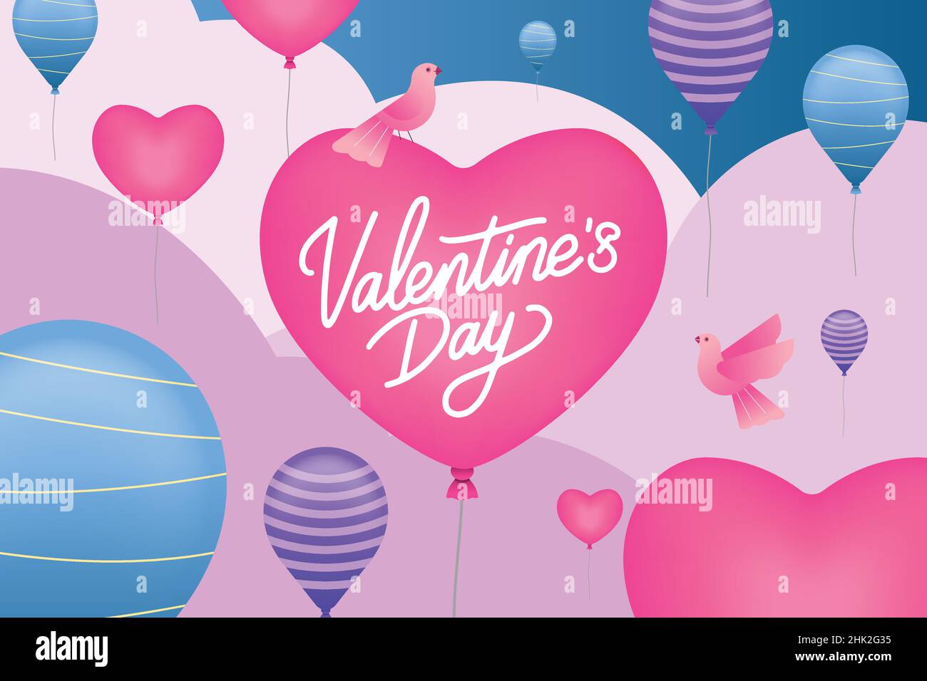 valentine day background with balloons birds design vector illustration ...