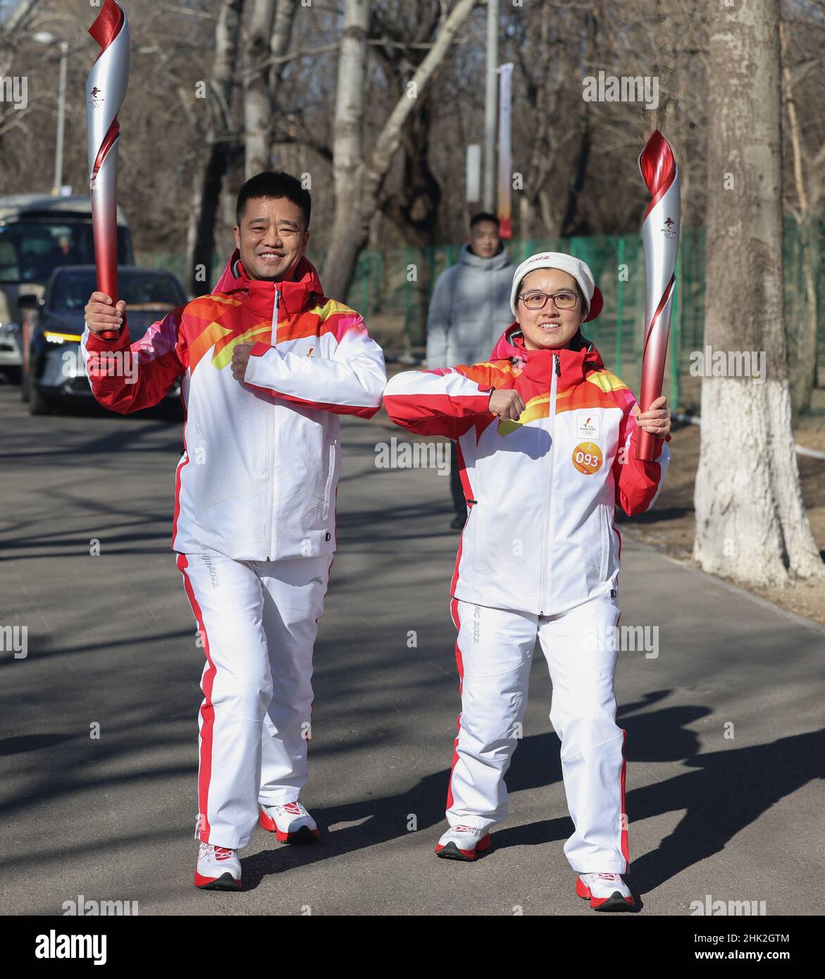 Beijing, China. 2nd Feb, 2022. Torch bearers Chen Chunguang and He ...