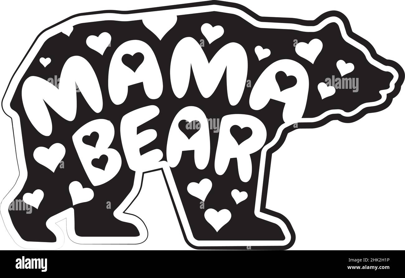 Mama bear silhouette with hearts illustrations, vector. Bear silhouette ...