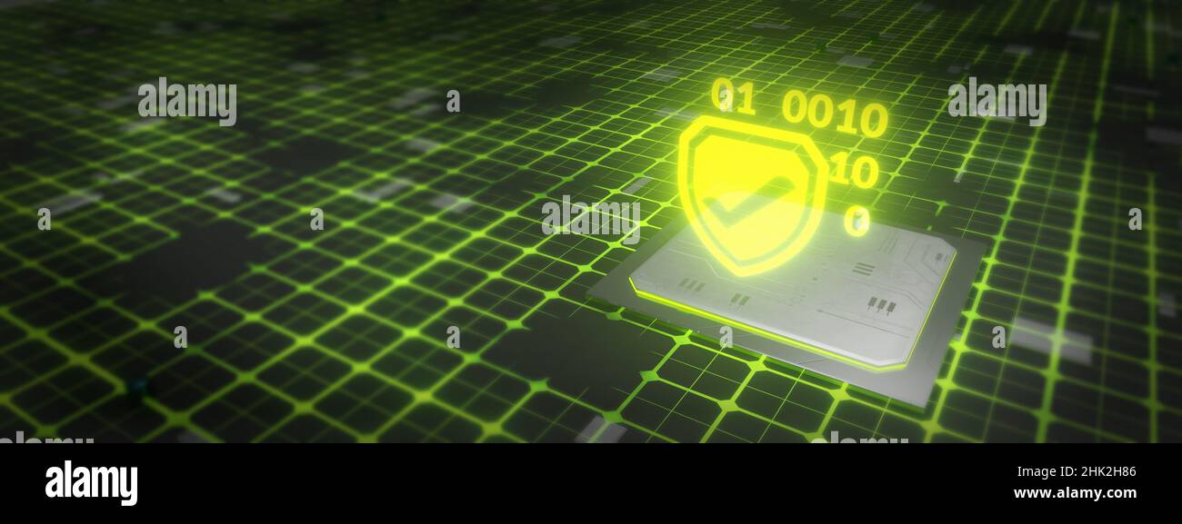 Cyber security and network protection with cybersecurity working on secure access internet to protect server against cybercrime. 3D Illustration Stock Photo