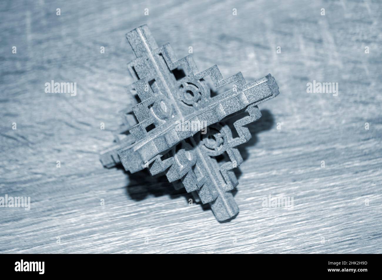 Gray abstract models printed on 3d printer from powder close-up. Stock Photo