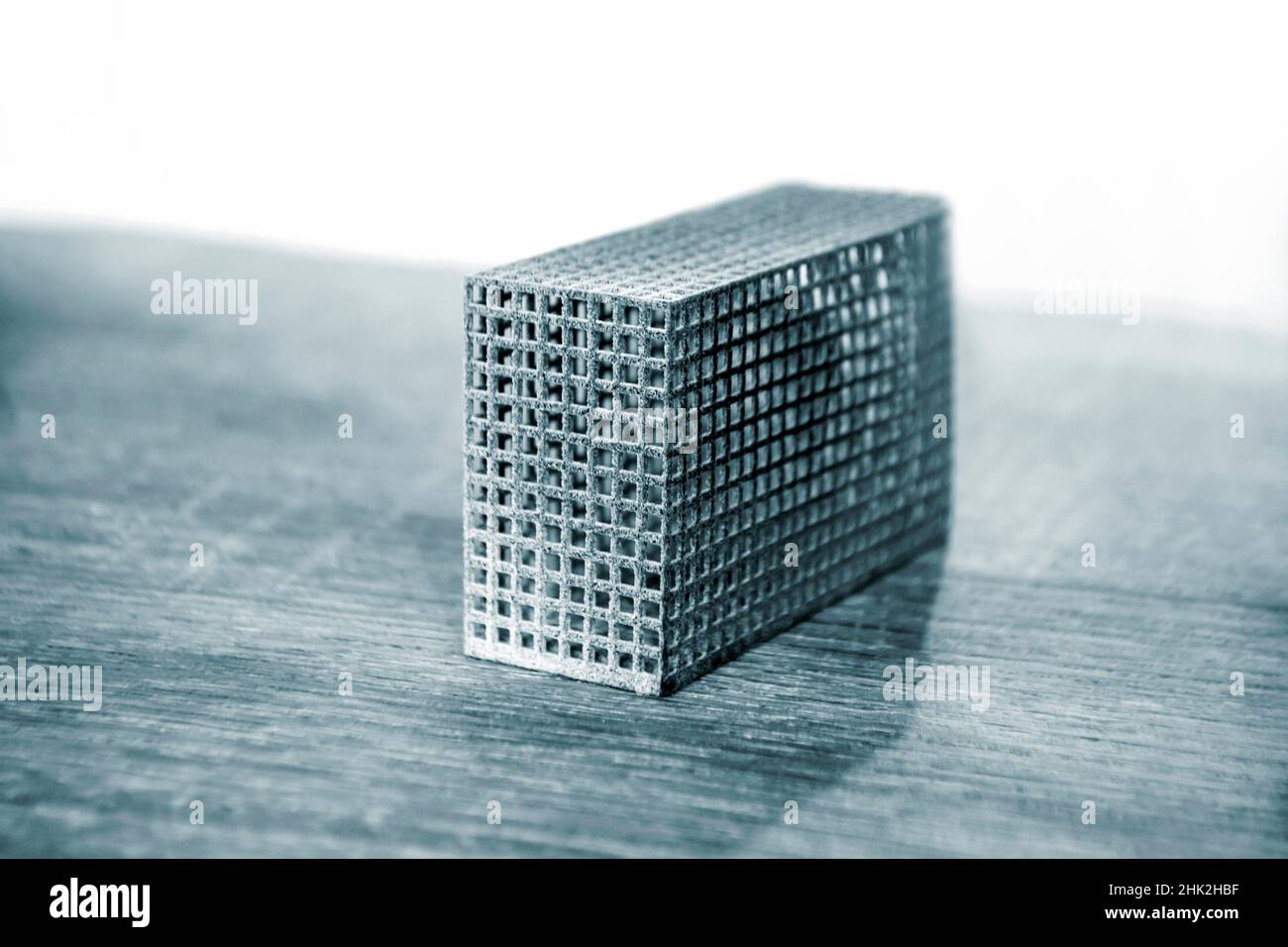 Gray abstract models printed on 3d printer from powder close-up. Stock Photo