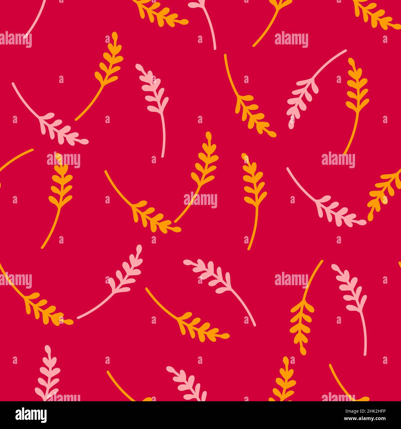Bright summer botany seamless pattern with random vintage branches ...