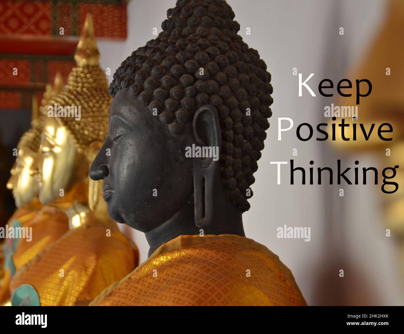 Keep Positive thinking. Motivating message with Buddha statue. Think  positive concept Stock Photo - Alamy, image size:1300x1076