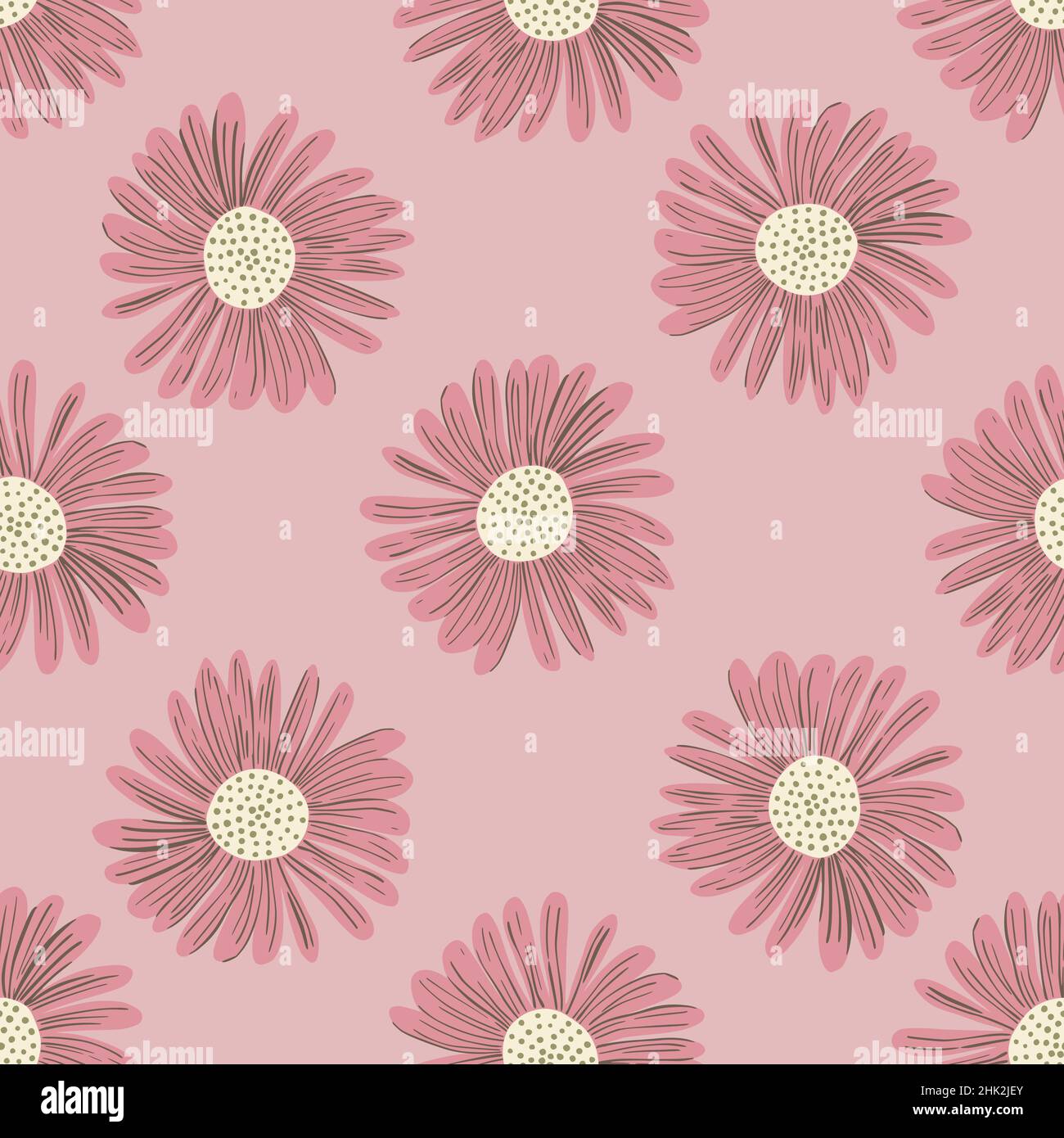 Bloom seamless pattern in pale pink tones with hand drawn decorative ...