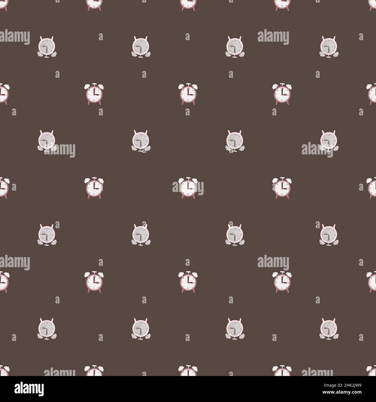 Seamless pattern with hand drawn alarm clock little silhouettes print ...