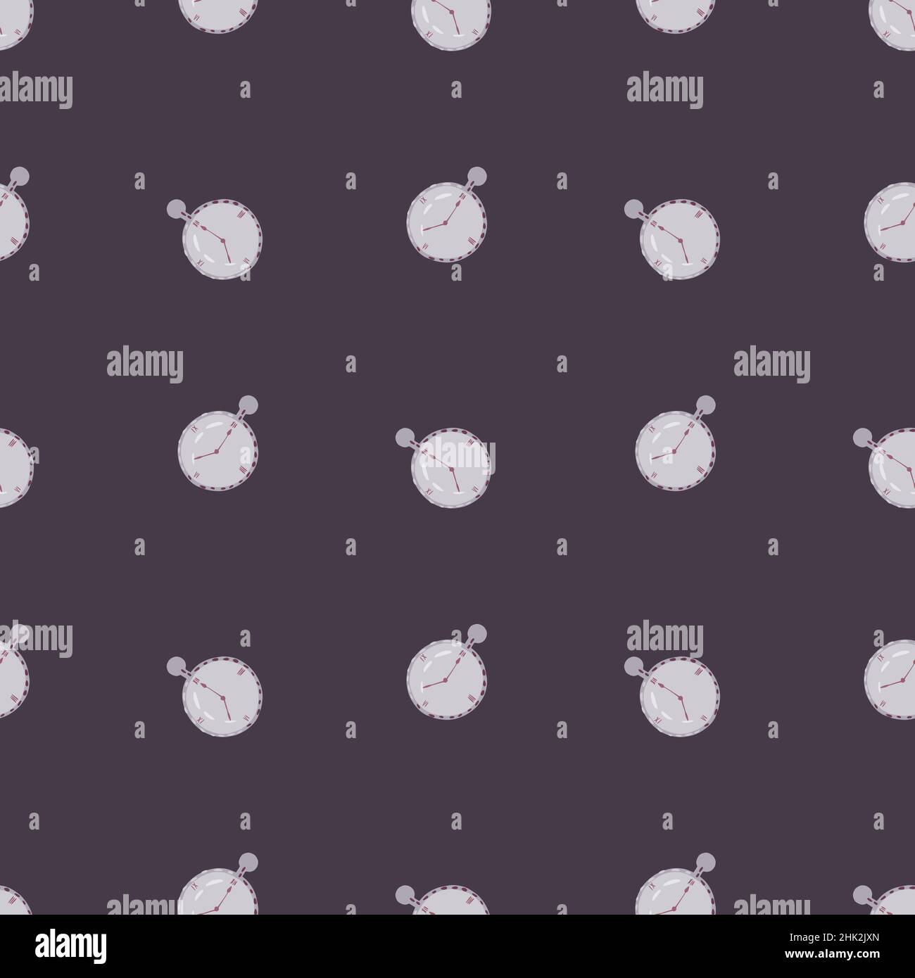 Purple seamless pattern with doodle stopwatch ornament. Timer clock ...