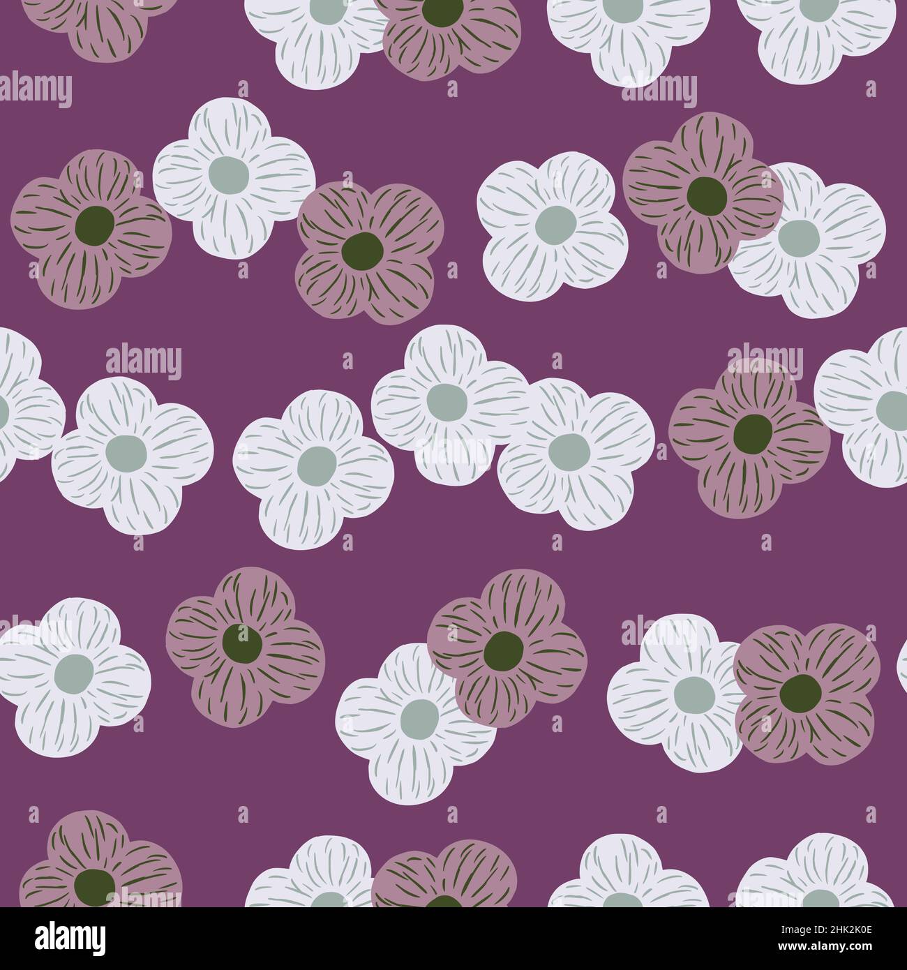 Decorative spring seamless pattern with doodle random simple flower ...