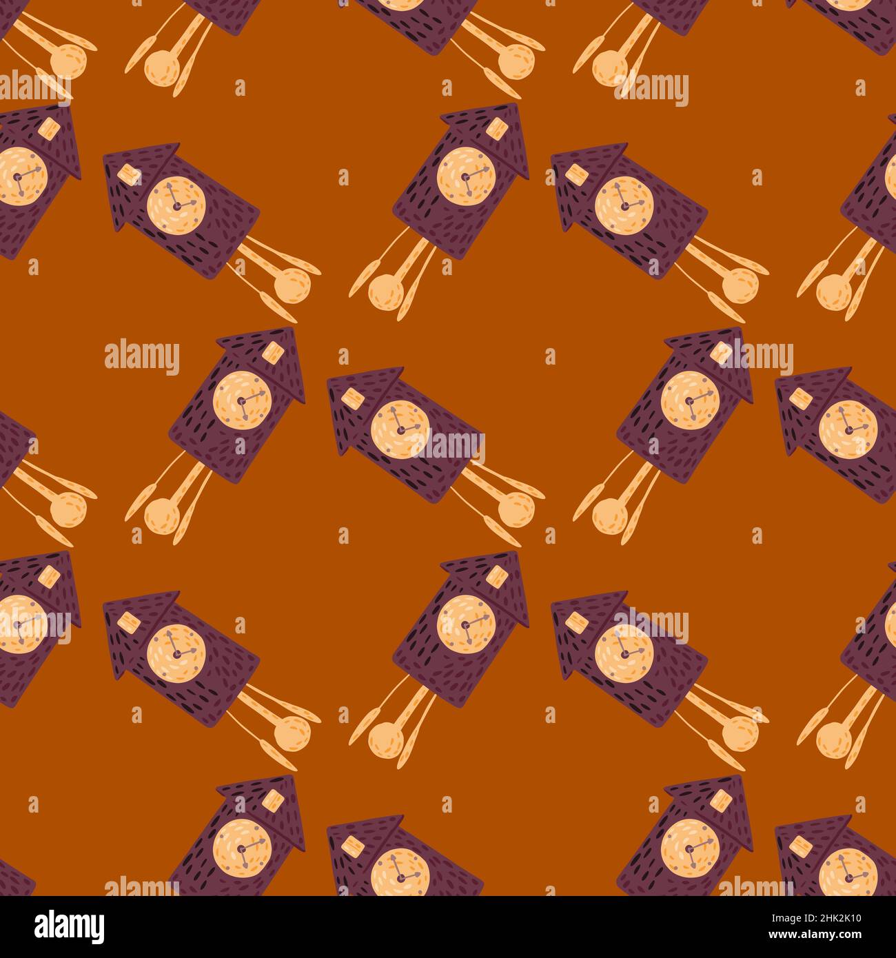 Seamless geometric pattern with purple colored cuckoo clock print ...