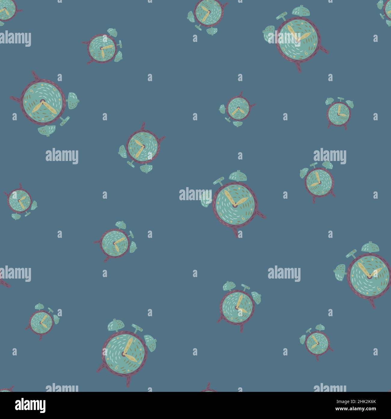 Scrapbook random seamless pattern with alarm clock vintage print. Blue ...