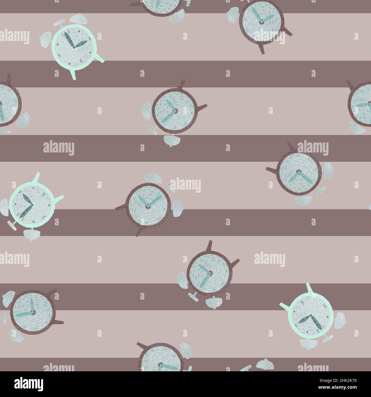 Vintage style seamless doodle pattern with random blue alarm clock ...