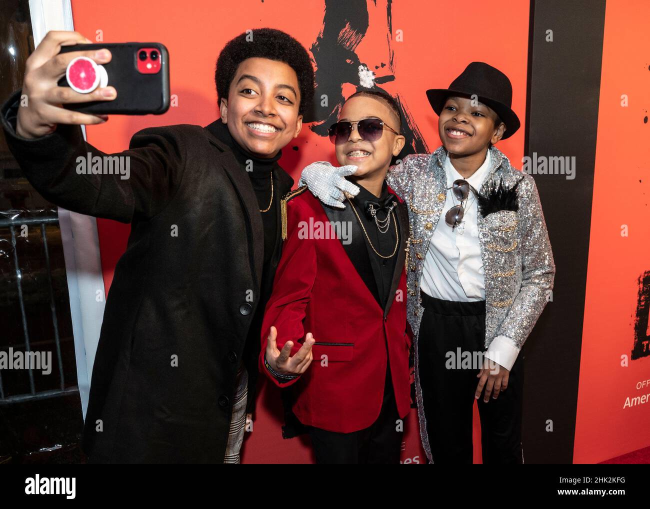 New York, NY - February 1, 2022: Devin Trey Campbell, Christian Wilson and Walter Russell III attend 'MJ' The Michael Jackson Musical opening night at Neil Simon Theatre Stock Photo