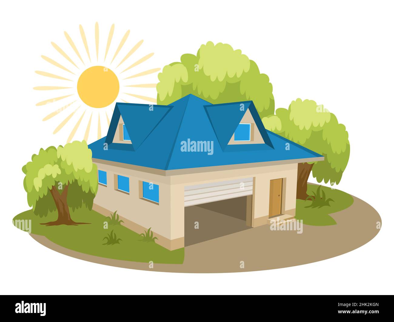 Summer landscape. Cottage icon surrounded by trees Stock Vector Image ...