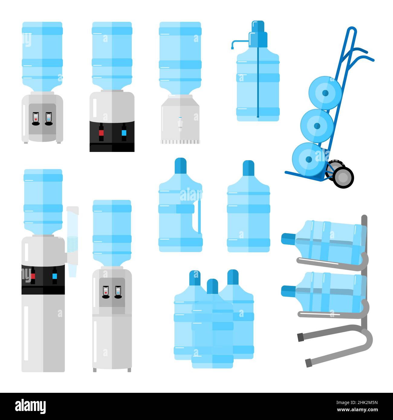 Set cooler for water on white backdrop. Cooler and bottle office, water delivery service
