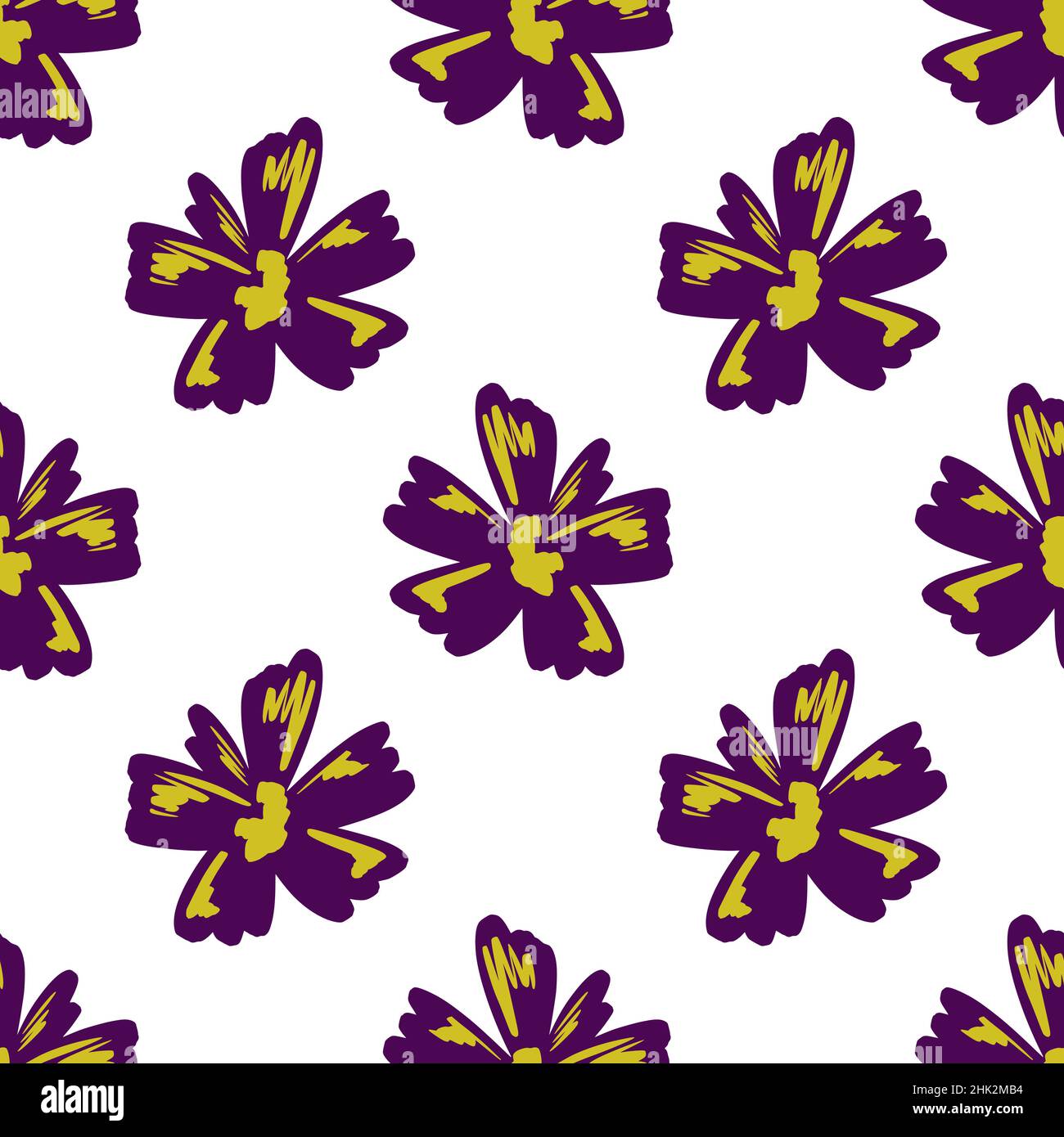 Isolated seamless hand drawn pattern with bright purple flowers ...