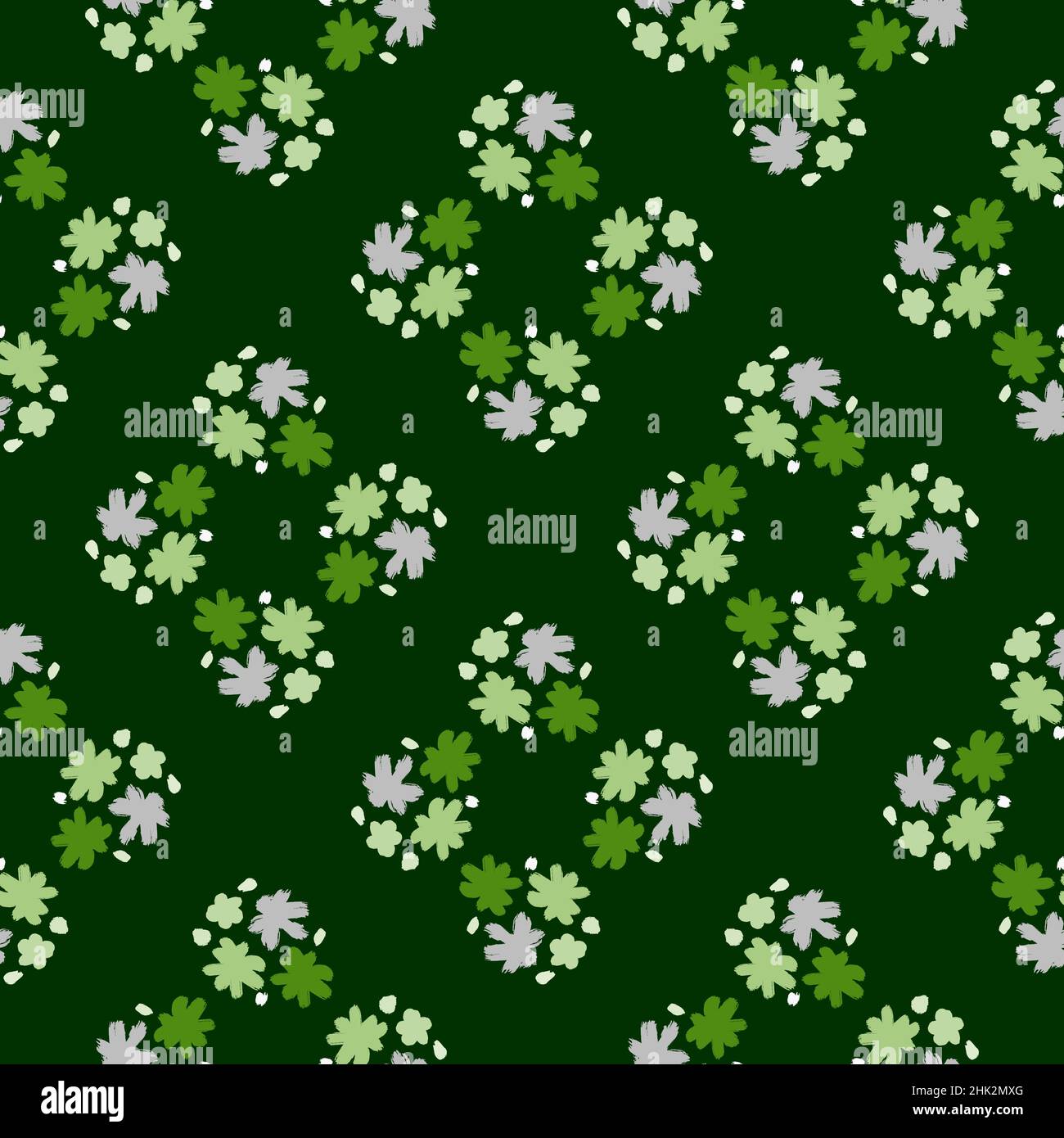 Bloom seamless pattern with hand drawn flowers bud elements. Green ...