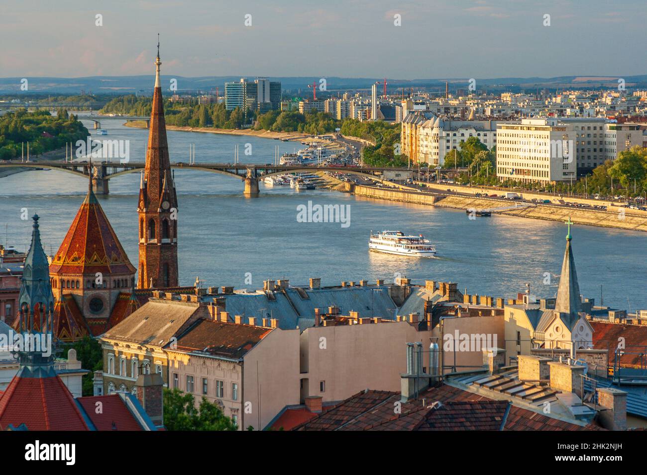 View from Castle Hill of the Margaret Bridge crossing the Danube River ...