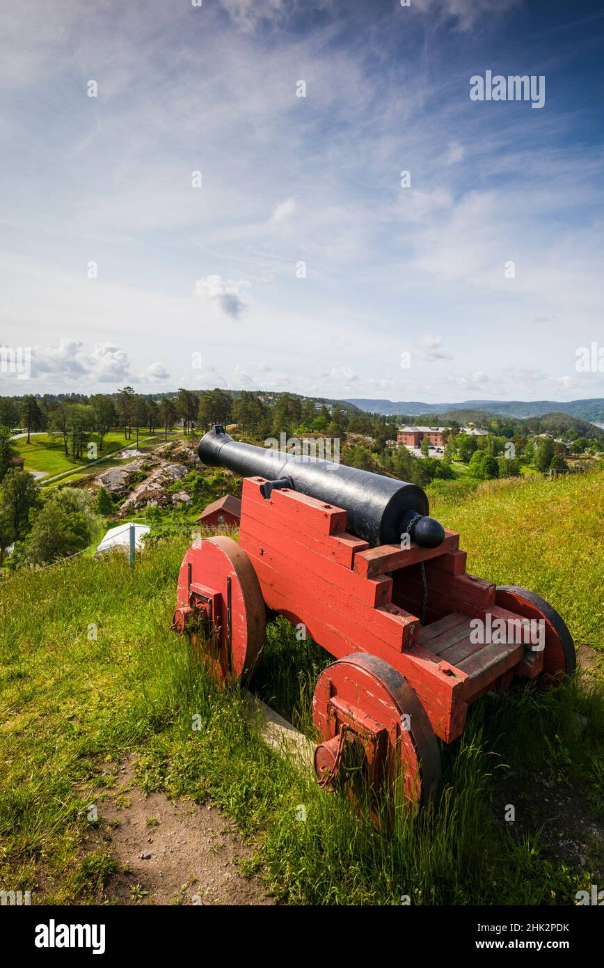 Norway, Ostfold County, Halden, Fredriksten Fortress, historic cannons Stock Photo