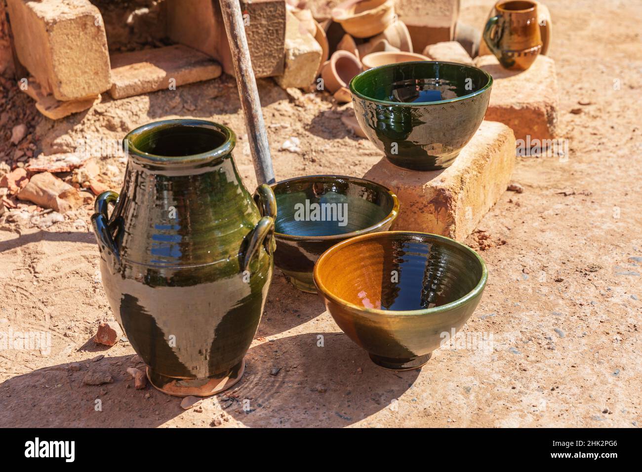 Middle East, Arabian Peninsula, Oman, Ad Dakhiliyah, Bahla. Pots at the AlAdawi pottery factory