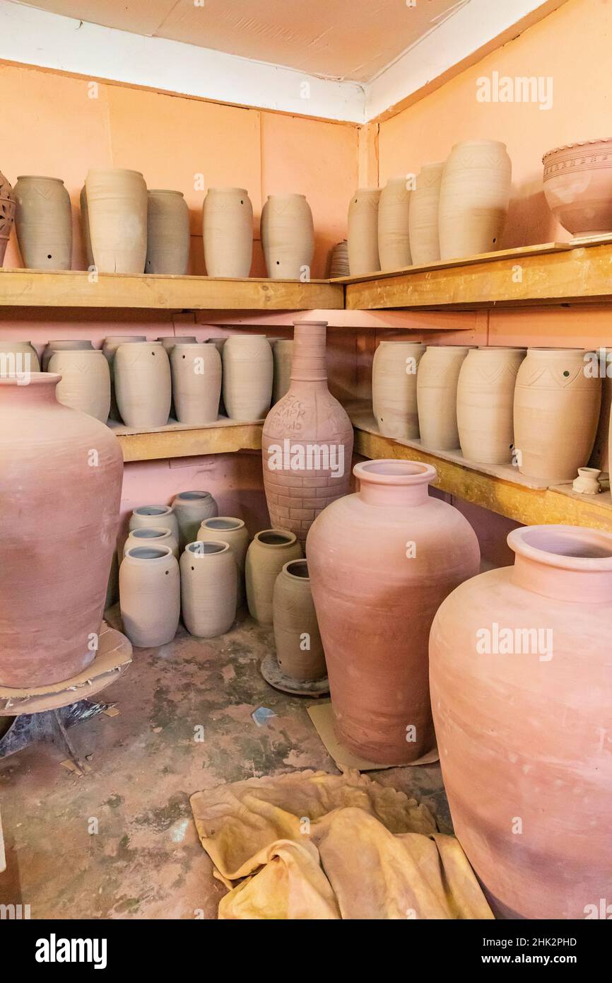 Middle East, Arabian Peninsula, Oman, Ad Dakhiliyah, Bahla. Pots at the AlAdawi pottery factory