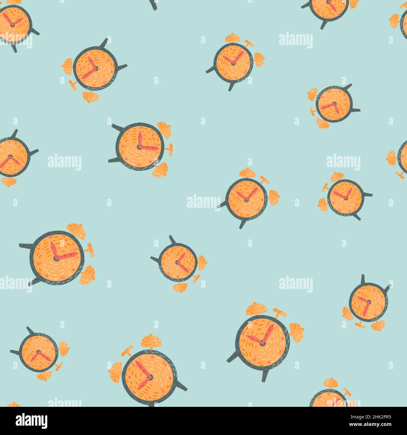 Random abstract seamless pattern with bright orange alarm clock ...