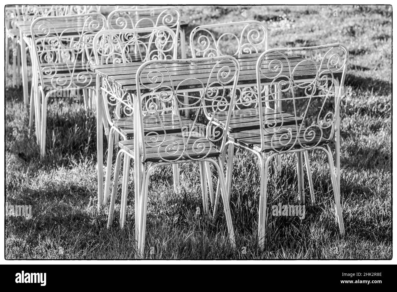 Southern Sweden, Ystad, cafe tables Stock Photo